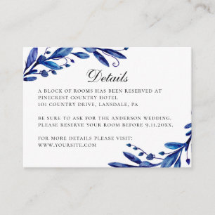 Waterverf blue floral winter bruiloft informatiekaartje