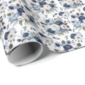 Waterverf Blue Floral Wrapping Paper Cadeaupapier (Rol Hoek)