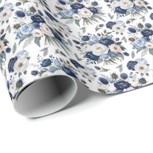 Waterverf Blue Floral Wrapping Paper Cadeaupapier