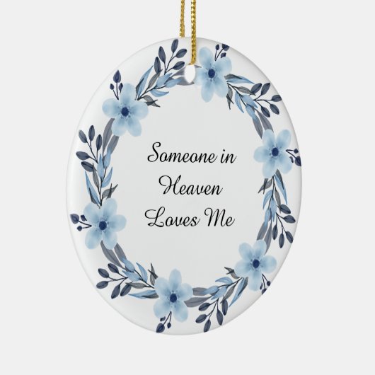 Waterverf Blue Floral Wreath Memorial Keepslag Keramisch Ornament (Rechts)