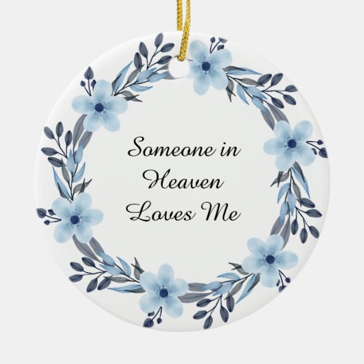 Waterverf Blue Floral Wreath Memorial Keepslag Keramisch Ornament (Voorkant)