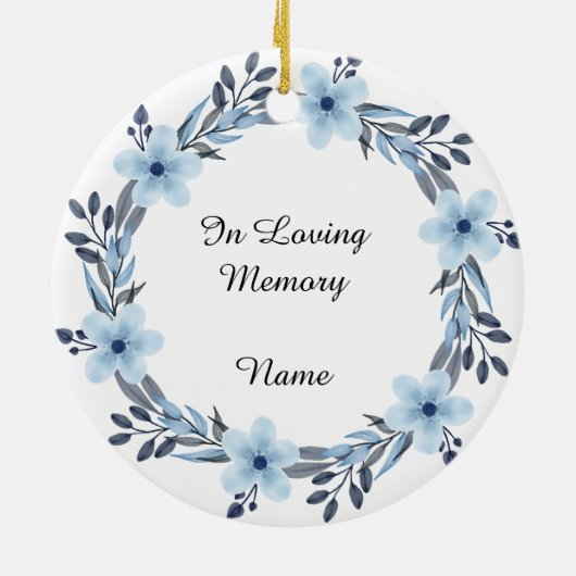 Waterverf Blue Floral Wreath Memorial Keepslag Keramisch Ornament (Achterkant)