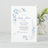 Waterverf Blue Flower Baby shower Invitation (Staand voorkant)
