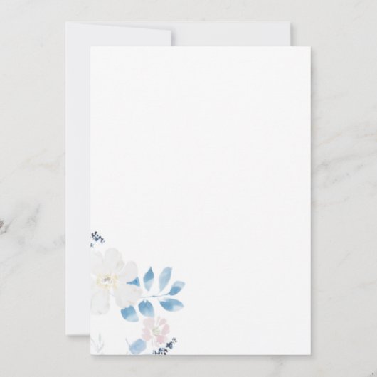 Waterverf Blue Flower Baby shower Invitation (Achterkant)