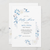 Waterverf Blue Flower Baby shower Invitation (Voorkant / Achterkant)
