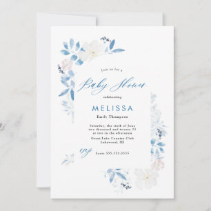 Waterverf Blue Flower Baby shower Invitation