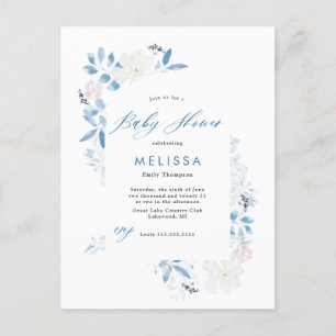 Waterverf Blue Flower Baby shower Invitation Briefkaart