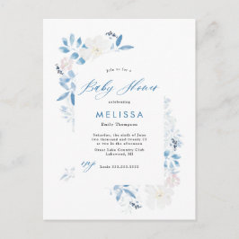 Waterverf Blue Flower Baby shower Invitation Briefkaart