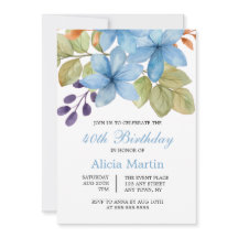 Waterverf Blue Flower Botanical Any Age Verjaardag