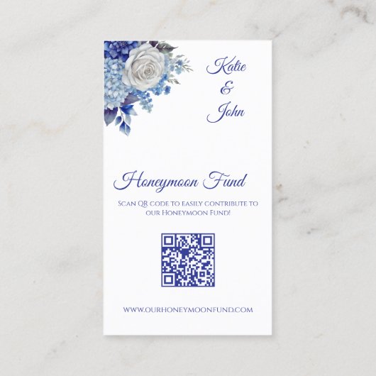 Waterverf Blue Flower Bouquet-Wedding Registry Visitekaartje (Achterkant)