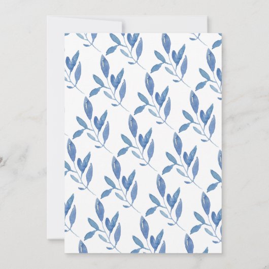 Waterverf Blue Flower Elephant Baby shower Brunch Kaart (Achterkant)