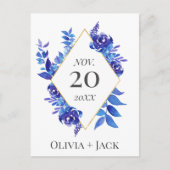 Waterverf Blue Flower Wedding Sla de datum op Briefkaart (Voorkant)