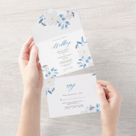 Waterverf Blue Flower Wedding Uitnodiging