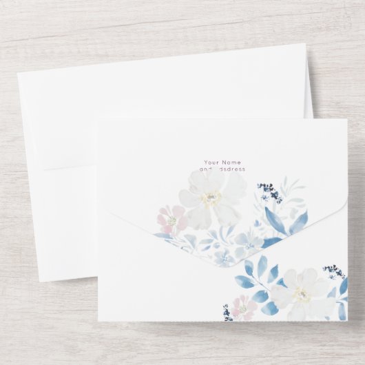 Waterverf Blue Flower Wedding Uitnodiging (Achterkant)