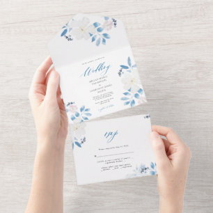 Waterverf Blue Flower Wedding Uitnodiging