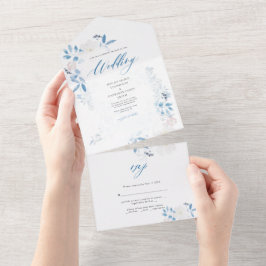 Waterverf Blue Flower Wedding Uitnodiging