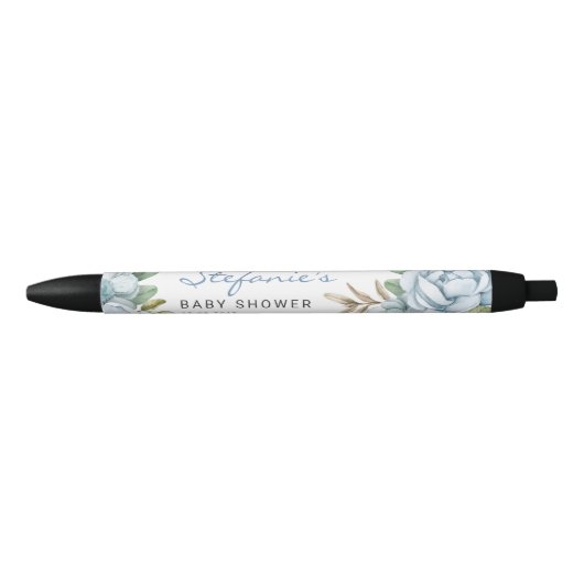 Waterverf Blue Flowers Baby shower Favorieten Zwarte Inkt Pen (Voorkant)