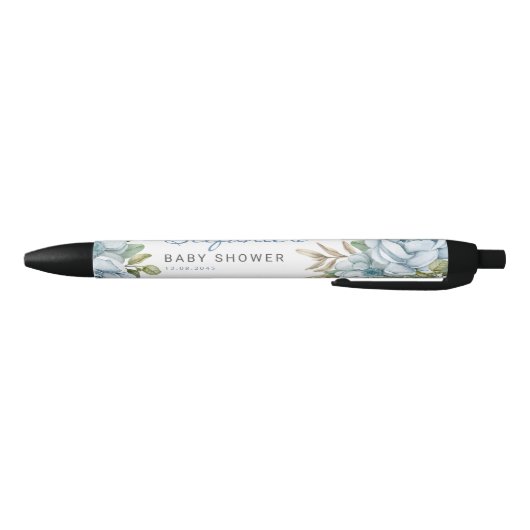 Waterverf Blue Flowers Baby shower Favorieten Zwarte Inkt Pen (Bodem)