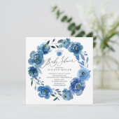 Waterverf Blue Flowers Baby shower Kaart (Staand voorkant)