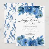 Waterverf Blue Flowers Baby shower Kaart (Voorkant / Achterkant)
