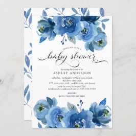 Waterverf Blue Flowers Baby shower Kaart