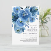 Waterverf Blue Flowers Baby shower Kaart (Staand voorkant)