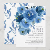 Waterverf Blue Flowers Baby shower Kaart (Voorkant / Achterkant)