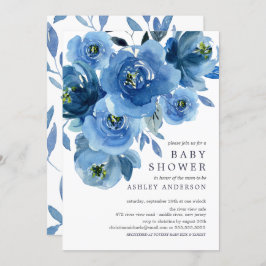 Waterverf Blue Flowers Baby shower Kaart