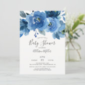 Waterverf Blue Flowers Baby shower Kaart (Staand voorkant)