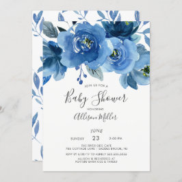 Waterverf Blue Flowers Baby shower Kaart