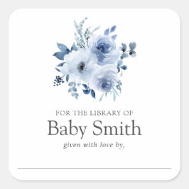 Waterverf Blue Flowers Baby shower Library Vierkante Sticker