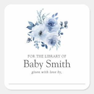 Waterverf Blue Flowers Baby shower Library Vierkante Sticker
