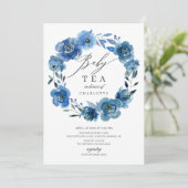 Waterverf Blue Flowers Baby shower Tea Kaart (Staand voorkant)