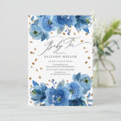 Waterverf Blue Flowers Baby shower Tea Kaart (Staand voorkant)