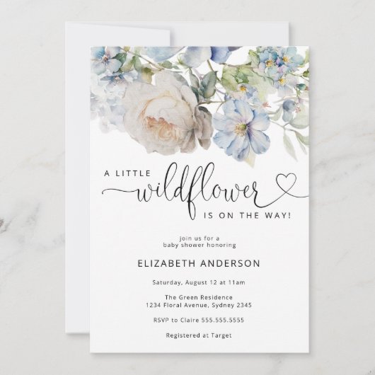 Waterverf Blue Flowers Baby shower Uitnodiging (Voorkant)