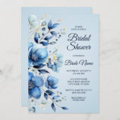 Waterverf Blue Flowers Bruidsdoucheuitnodiging Kaart (Voorkant / Achterkant)