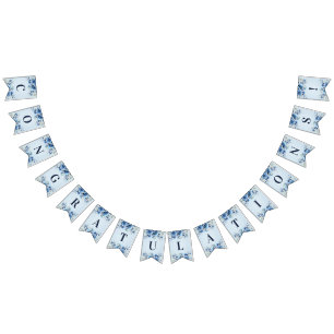 Waterverf Blue Flowers Bunting Flag Vlaggetjes