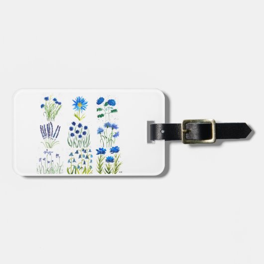 Waterverf Blue Flowers Collectie Chic Rustic Bagagelabel (Voorkant horizontaal)
