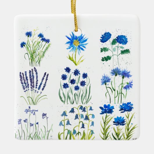 Waterverf Blue Flowers Collectie Chic Rustic Keramisch Ornament (Voorkant)