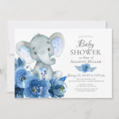 Waterverf Blue Flowers Elephant Baby shower Kaart (Voorkant)