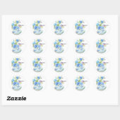 Waterverf Blue Flowers en Bird Tea Cup Ronde Sticker (Vel)