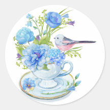 Waterverf Blue Flowers en Bird Tea Cup