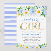 Waterverf Blue Flowers en Daisies Baby shower Kaart (Voorkant / Achterkant)