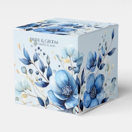 Waterverf Blue Flowers Favor Box Bedankdoosjes (Voorkant Zijde)