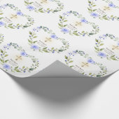 Waterverf Blue Flowers Gold Cross Boy Baptisme Cadeaupapier (Hoek)