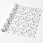 Waterverf Blue Flowers Gold Cross Boy Baptisme Cadeaupapier (Uitgerold)