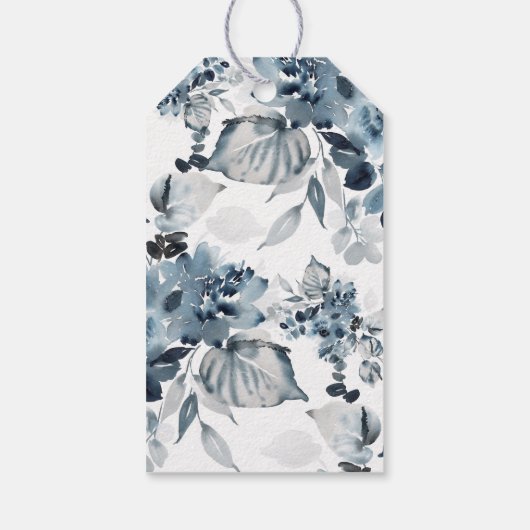 Waterverf Blue Flowers Happy Chanoeka Cadeaulabel (Achterkant)