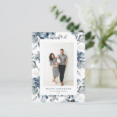 Waterverf Blue Flowers Happy Chanoeka Foto Feestdagenkaart (Staand voorkant)