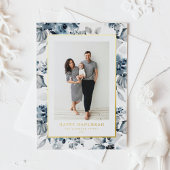 Waterverf Blue Flowers Happy Chanoeka Foto Folie Feestdagenkaart