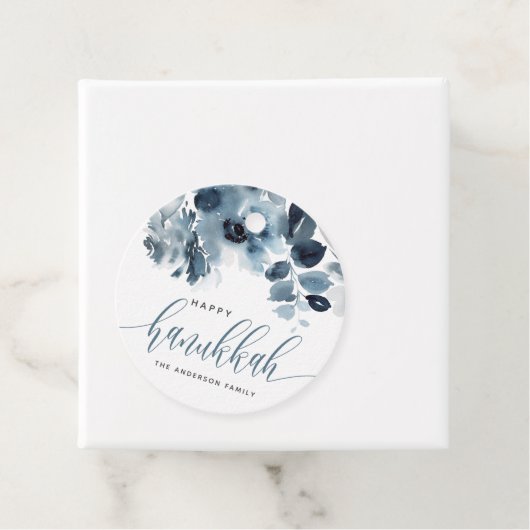Waterverf Blue Flowers Happy Chanoeka Kalligrafie Bedankjes Labels (In situ)